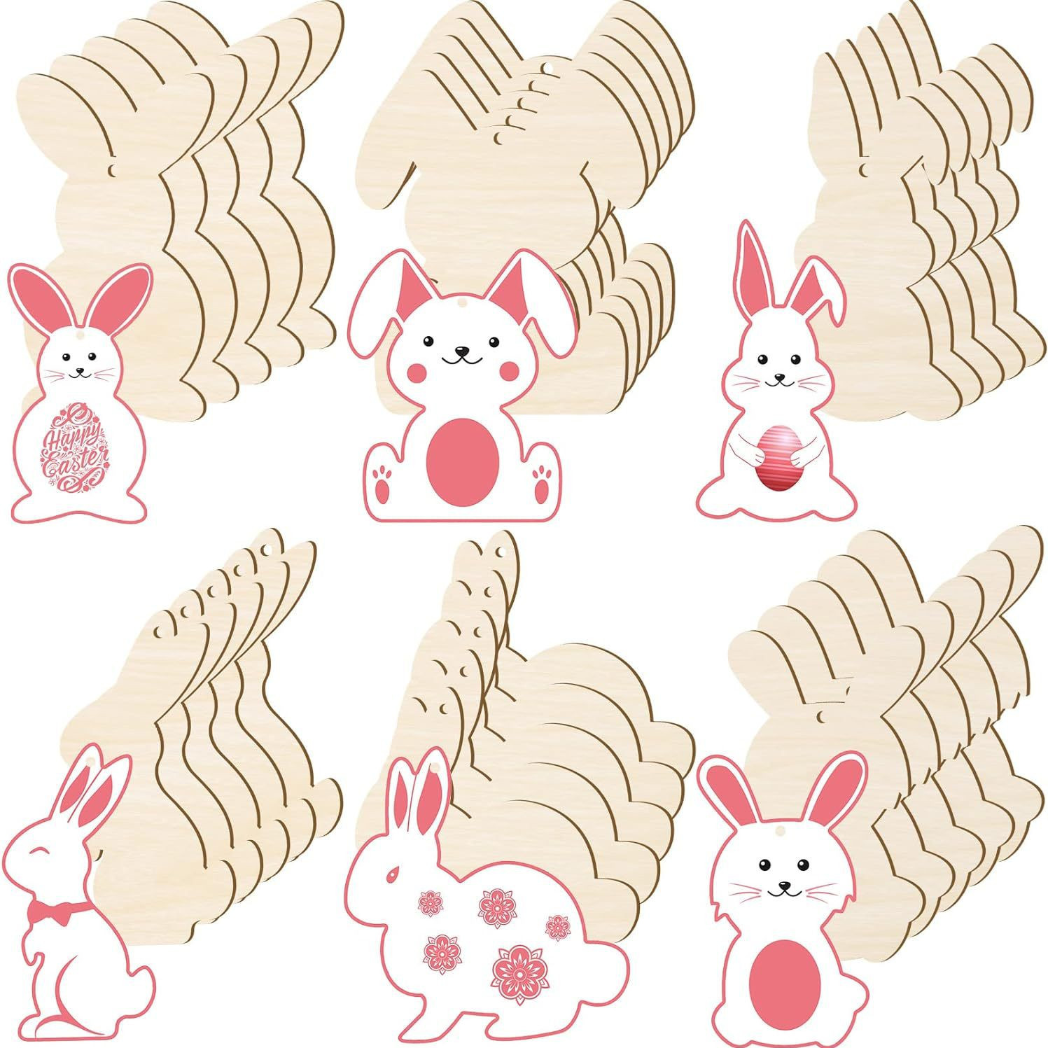 Easter Unfinished Wood Bunny Cutouts, Hanging Rabbit Cutouts Rabbit Shape Craft Tags Wooden Pendant Ornaments