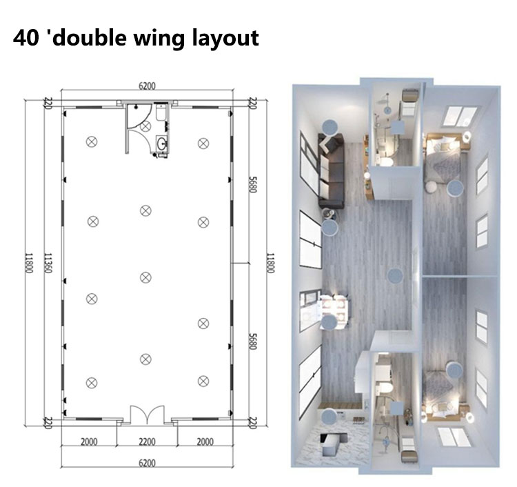 Double Wing Container House with Red Steel Door and Online Technical Support Provided