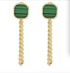 45cm Long Green Gem Pendant Earrings Studs 18K Gold Stainless Steel
