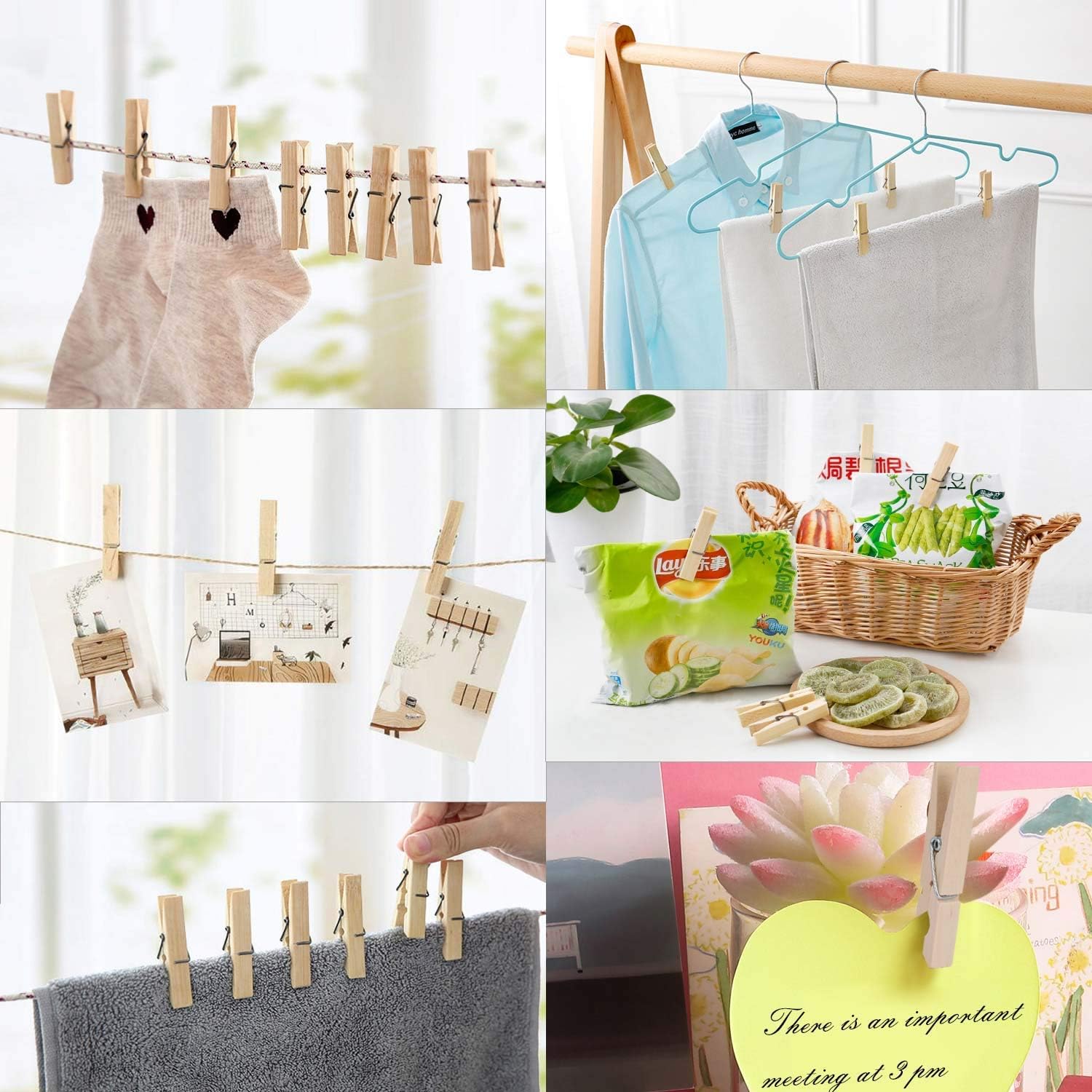 Wooden Clothespins - Heavy Duty Outdoor Clothes Clips for Hanging Clothes, Art, Crafts, Photo Displays