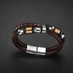 High quality body jewelry double stainless steel woven leather bracelet with