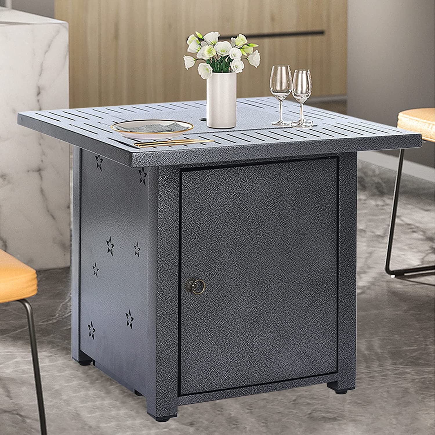 28in Gas 50000 BTU Outdoor Garden Square Fire Pit Table For Outside Propane