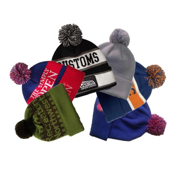 Buy cheap 62cm Knitted Pom Beanie Hat Acrylic Cuff Knitted Jacquard Beanie Caps from wholesalers