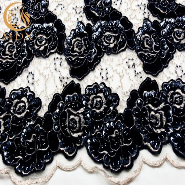 Buy cheap Embroidered Black Glitter Lace Fabric French Beaded For Bridal Dress from wholesalers