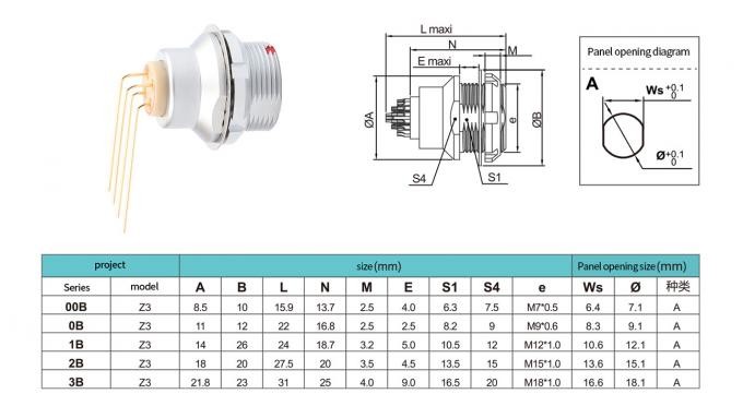 Industrial 4 pin circular connector Z3 External Fixed Socket Printed Circuit Board 90° Elbow Pin Core