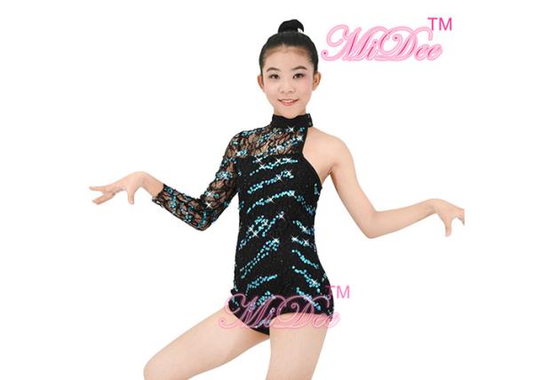 Buy cheap Biketard Jazz Tap Costumes One - shoulder Sleeve Lace Sequin For Gymnastic Girls from wholesalers