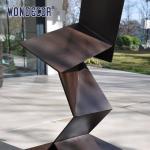 Large outdoor metal art, irregular geometry, weather resistant steel sculpture