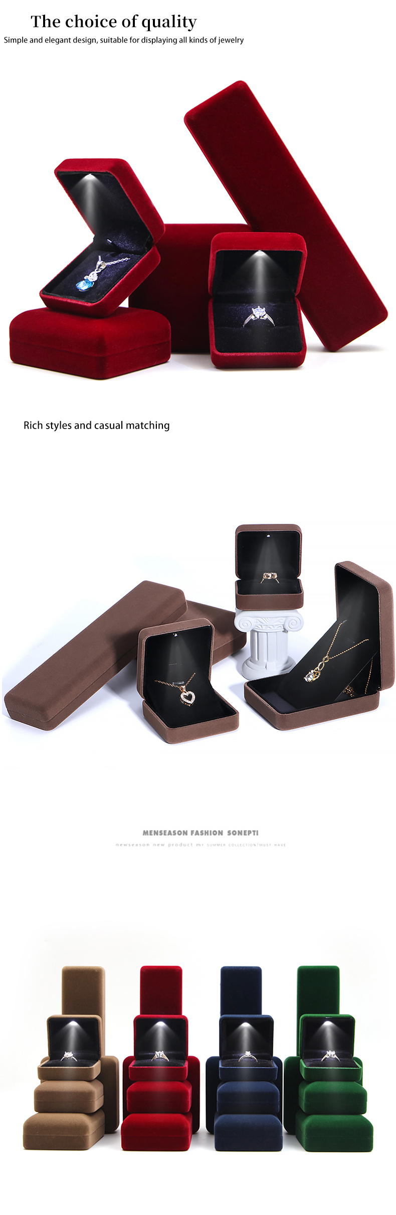 Jewelry Boxes Material LED Velvet for Customized Size Hanhong Logo Embossed Ring Gift