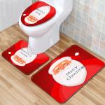 Santa Christmas Toilet Seat Cushion Polyester 3 Piece Bath Rug Set