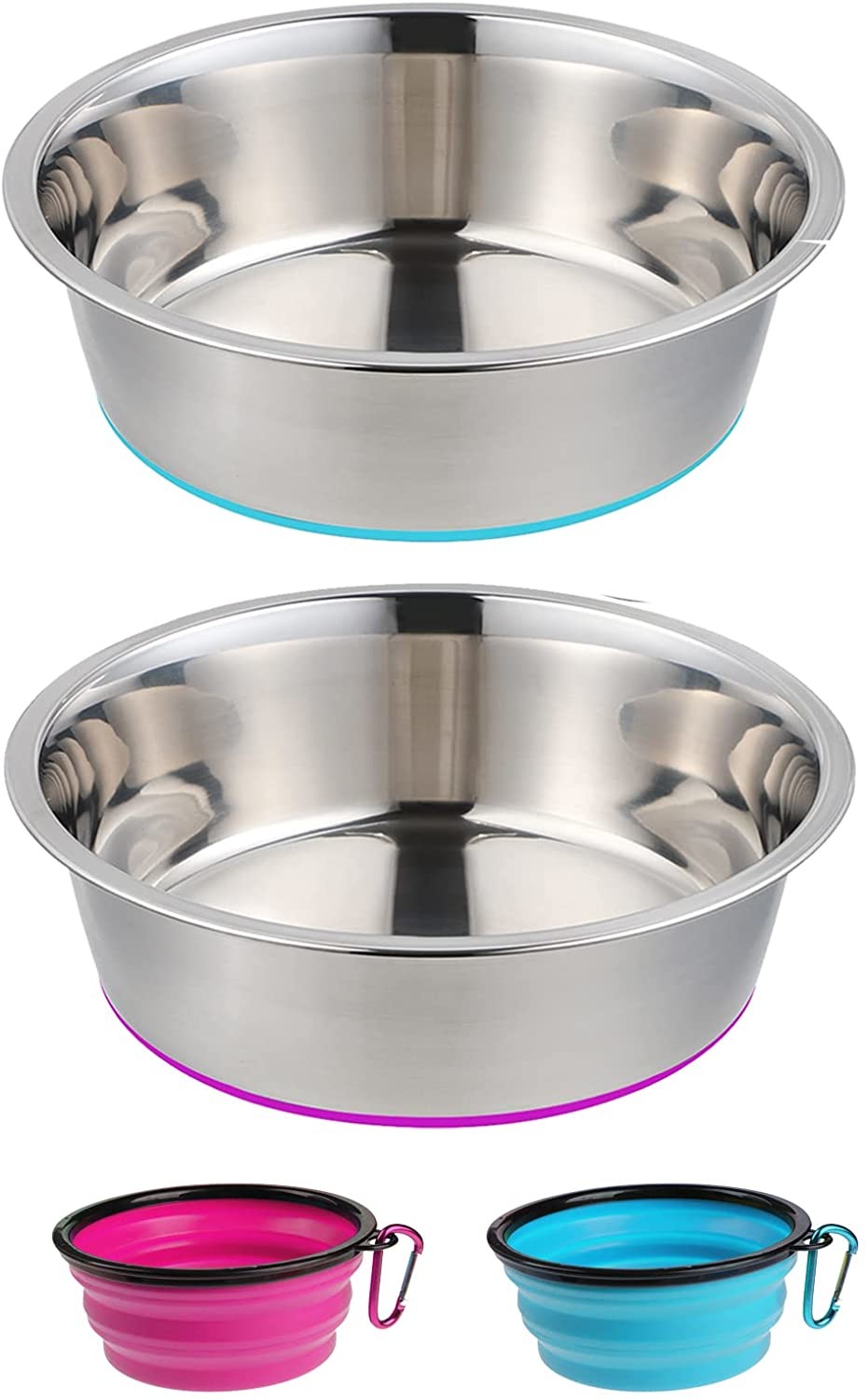 Deep Stainless Steel Anti-Slip Dog Cat Bowls with No-Spill and Non-Skid Rubber Bottom