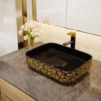 Buy cheap Custom Square Black Golden Art Deco Pedestal Basin 500*380*130mm product
