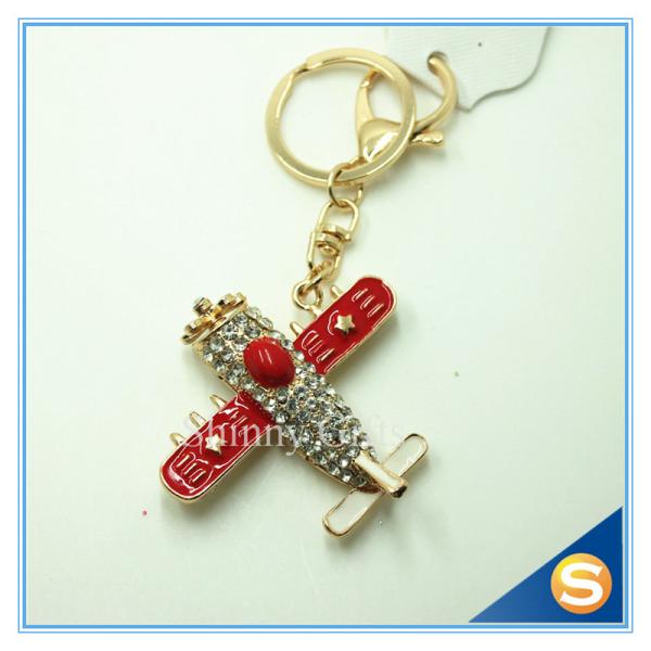 3D Airpalne Shape Rhinestone Cute Metal Key Chain For Girls Gift Four Color For