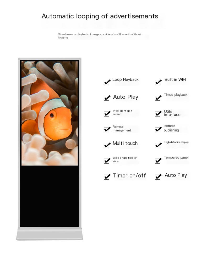 32 43 50 55 65'' Indoor Floor Standing Touch Screen Kiosk Waterproof Android