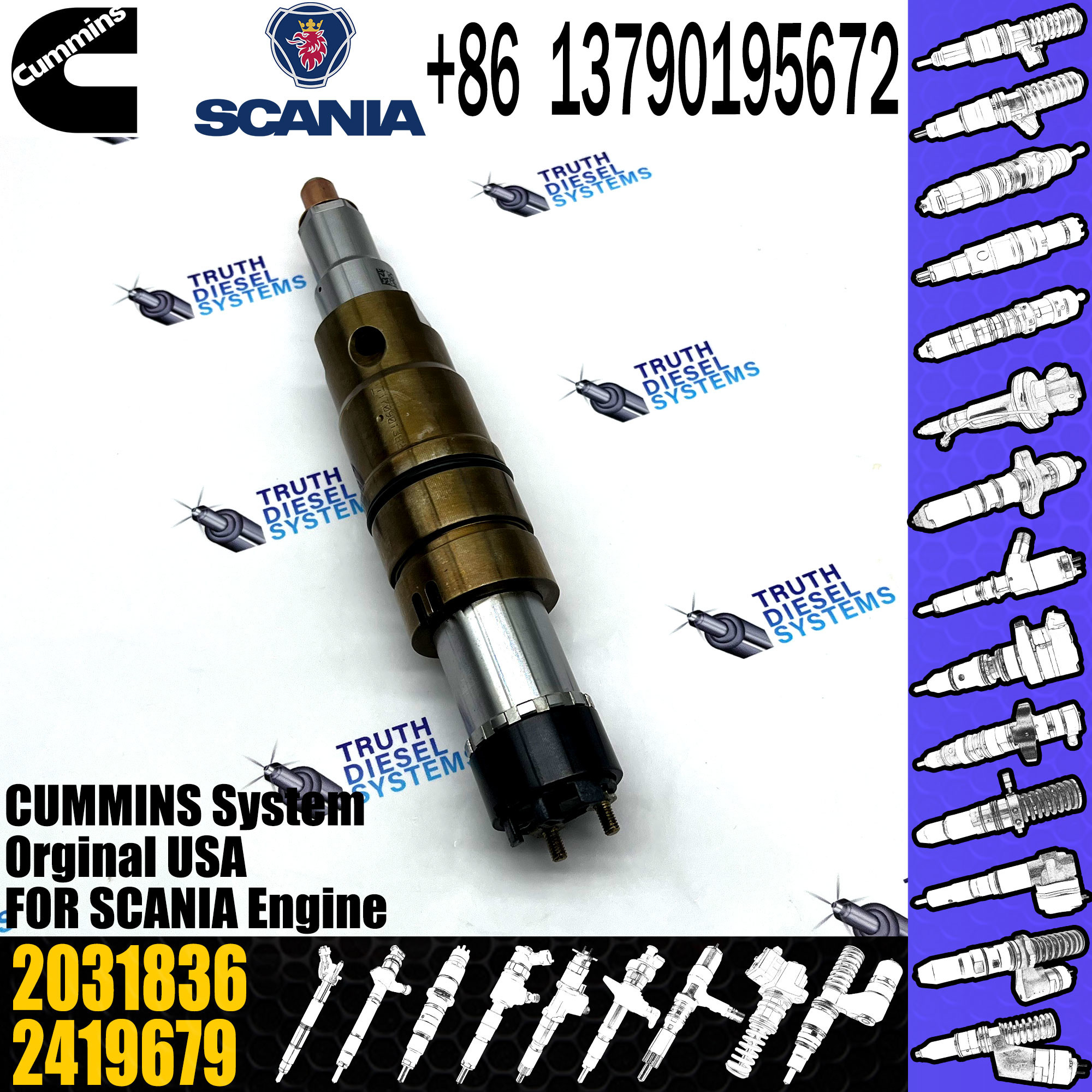 Cummins Diesel Fuel Injector 1933613 2031836 2086663 1933246 2031835 2086663 For SCANIA R Series