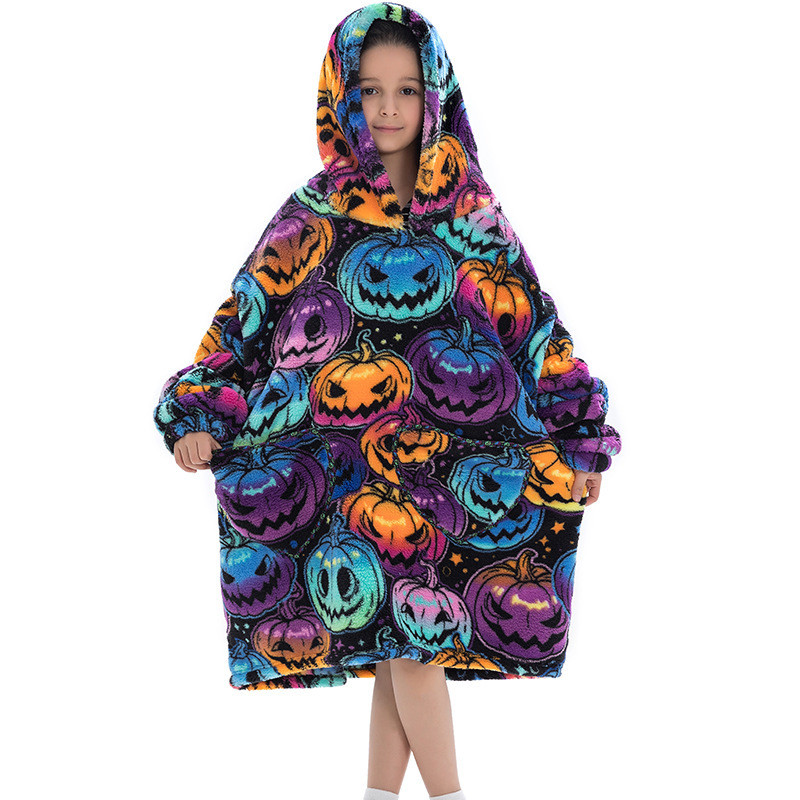 Long Lined Soft Fleece Full Print Oversized Blanket Hoodie With Sleeves