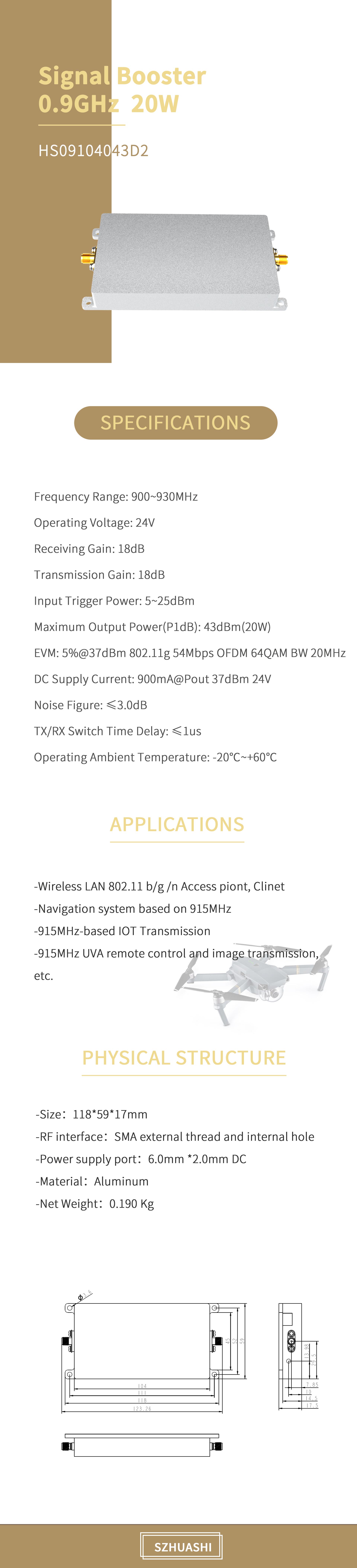 0.9GHz Wifi Signal Booster For Manufacturing Date Code 900MHz -930MHz