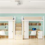 Contemporary Bunk Bed With Desk For School Dormitory Furniture Support