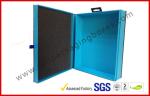Embossed Black Fake Leather Square Luxury Gift Boxes , Silver Hot Stamping Fake