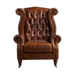 Retro Cow Genuine Leather Chesterfield Queen Anne High Back Wing Chair