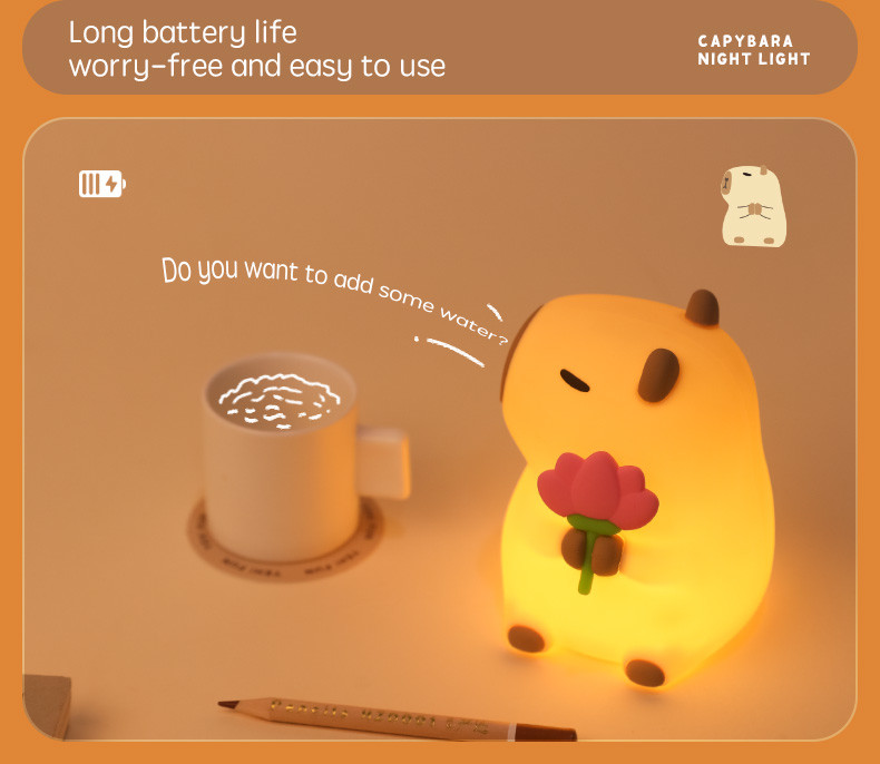 Cute Silicone Capybara Night Light Children's Nightlight Gift Usb Rechargeable Animal Silicone Night Lamp