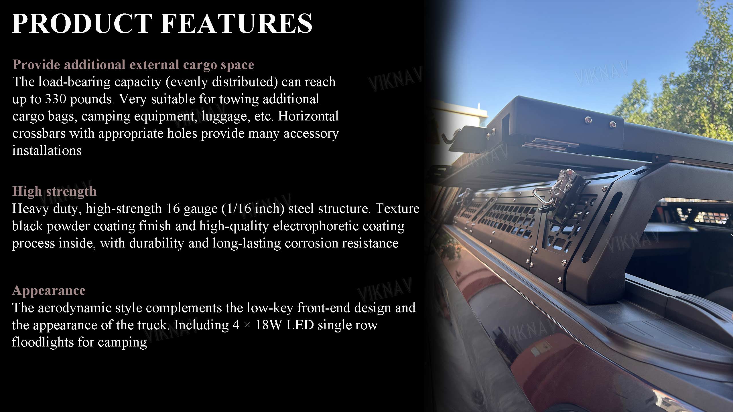 Viknav for Ford F150 Roof Luggage Rack Top Loading Rack Push-Pull Expandable Half Height Gantry Ford