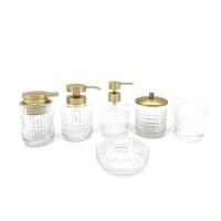Buy cheap Dimond Ribbed Glass Bathroom Accessories Set With Clear Color Gold Parts product