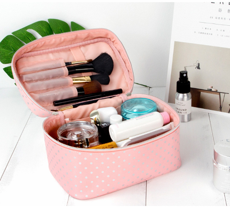 Large Capacity Dot Pattern Double Zipper Waterproof Cosmetic Tote Bag