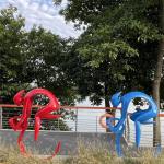 Ride Bicycle Painting Outdoor Garden Sculptures Art Metal Colorful