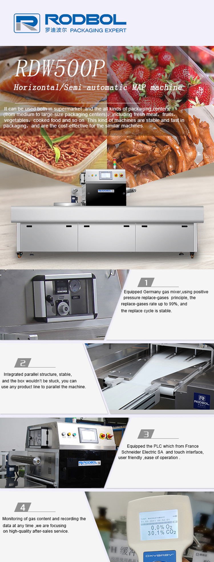Fresh Fish MAP Tray Sealing Machine Industrial Vacuum Packer LCD Display