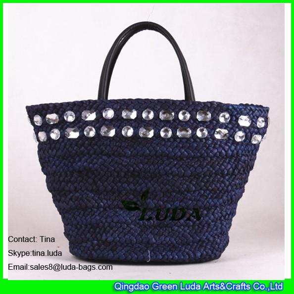 Buy cheap LUDA navy blue acrylic decoration cornhusk straw beach bags wholesale from wholesalers