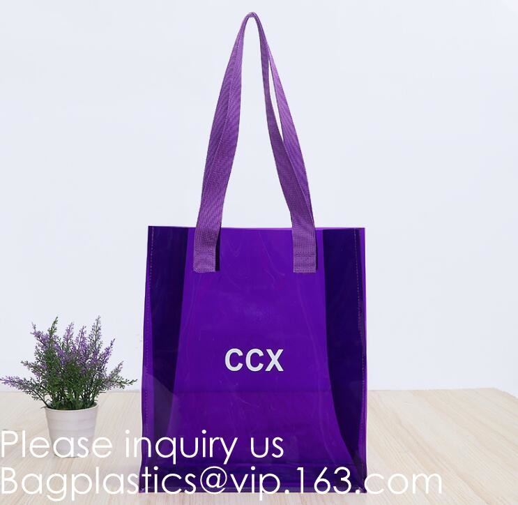 Reusable Custom Transparent PVC Shopping Bag Promotional Items Ladies Clear Plastic Beach Tote Bags Women, bagease, pack