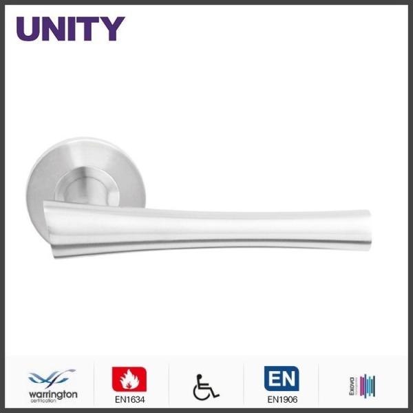 Buy cheap Satin brushed stainless steel door handle with round backplate from wholesalers