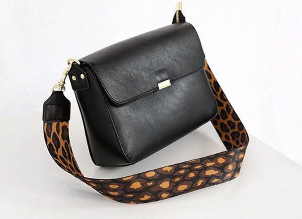 Fashion retro joker soft PU leather shoulder aslant cross bag leopard-print wide