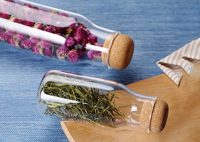 High Borosilicate Glass Milk Bottles Soft Wooden Lid Round Shape FDA Certification