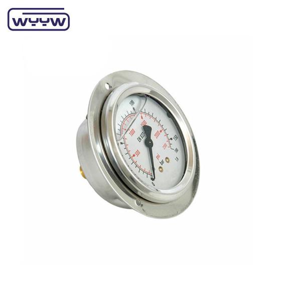 Buy cheap EN837-1 panel mount 25 bar 63mm front flange oil filled pressure gauge from wholesalers