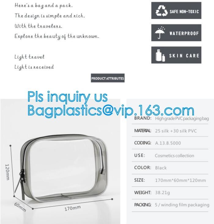 transparent pvc easy take away travel use toothbrush bag, printed zipper PVC Travel Bag For Toothbrush, travel pvc toile