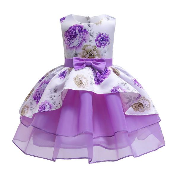 Buy cheap Hot Sale Toon Purple Girl Dress Bow Belt Printed Mesh Gown Princess Dress Tutu Dresses Invisible Zipper Disfraces Vestid from wholesalers