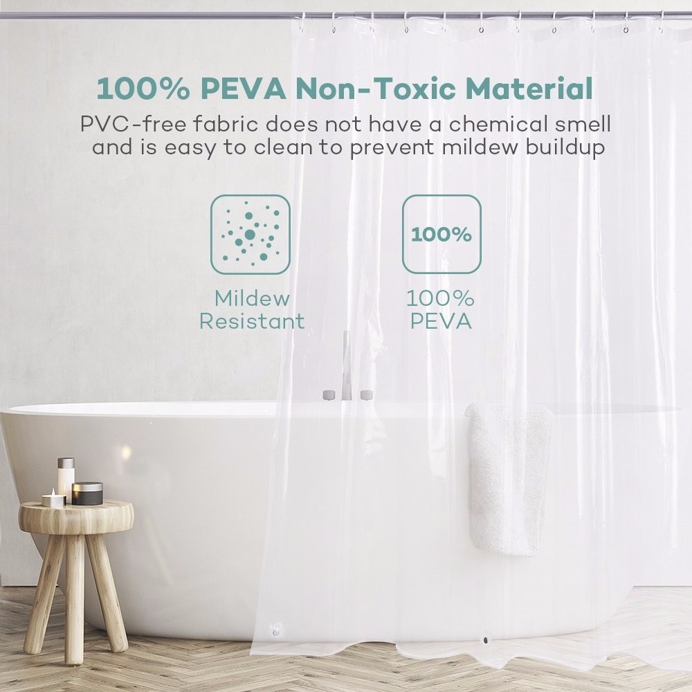 Shower Curtain with Hooks (Natural Herringbone) and PEVA Shower Curtain Liner (Clear) Set