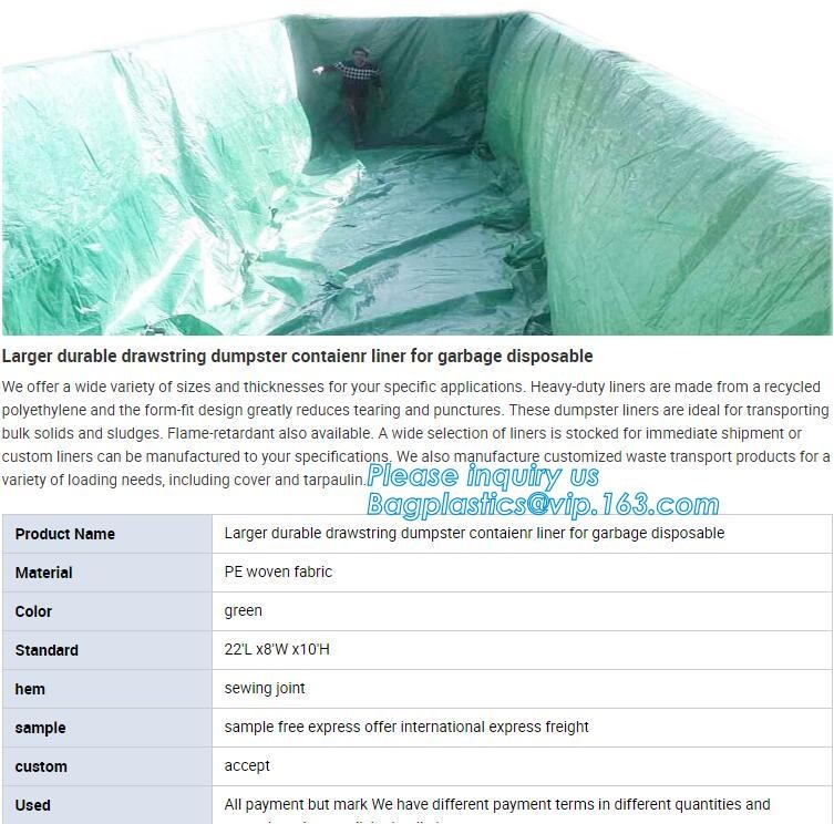extra lagrge woven PE drawstring dumpster container liner for garbage truck,40 yard polyethylene woven drawstring dumpst