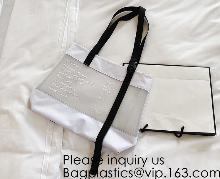 Reusable Custom Transparent PVC Shopping Bag Promotional Items Ladies Clear Plastic Beach Tote Bags Women, bagease, pack