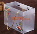 Customized square shape flower pattern long handle PP gift bag,flower vase,