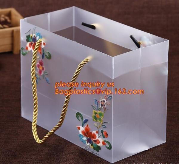 Customized square shape flower pattern long handle PP gift bag,flower vase,
