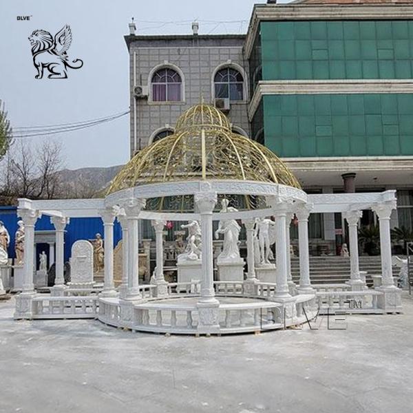 Buy cheap Luxury White Marble Garden Gazebo Metal Wrought Roof Dome Pavilion Modern Large Beautiful European Style from wholesalers