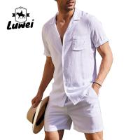 Buy cheap Summer Men Shorts Set Plain Flax Cotton Breathable Solid Color Two Piece Suit product
