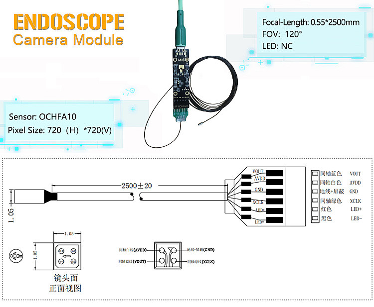 0.49MP OCHFA10 Wide Angle Endoscope Camera Module Medical Industry 1.0mm