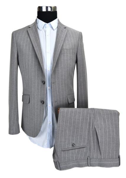 Buy cheap Mens 2 Piece Suit For Men Grey Stripe , Custom Made Tailored Suits Woven Fabric from wholesalers