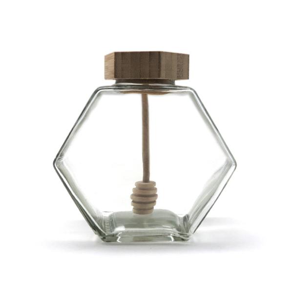 Buy cheap Empty Hexagon Glass Honey Jar Pot Jar 12oz Capacity Wooden Bamboo Dripper from wholesalers