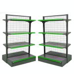 Metallic Mesh Back Gondola Shelving Cold Rolled Steel Rack Supermarket Shelf