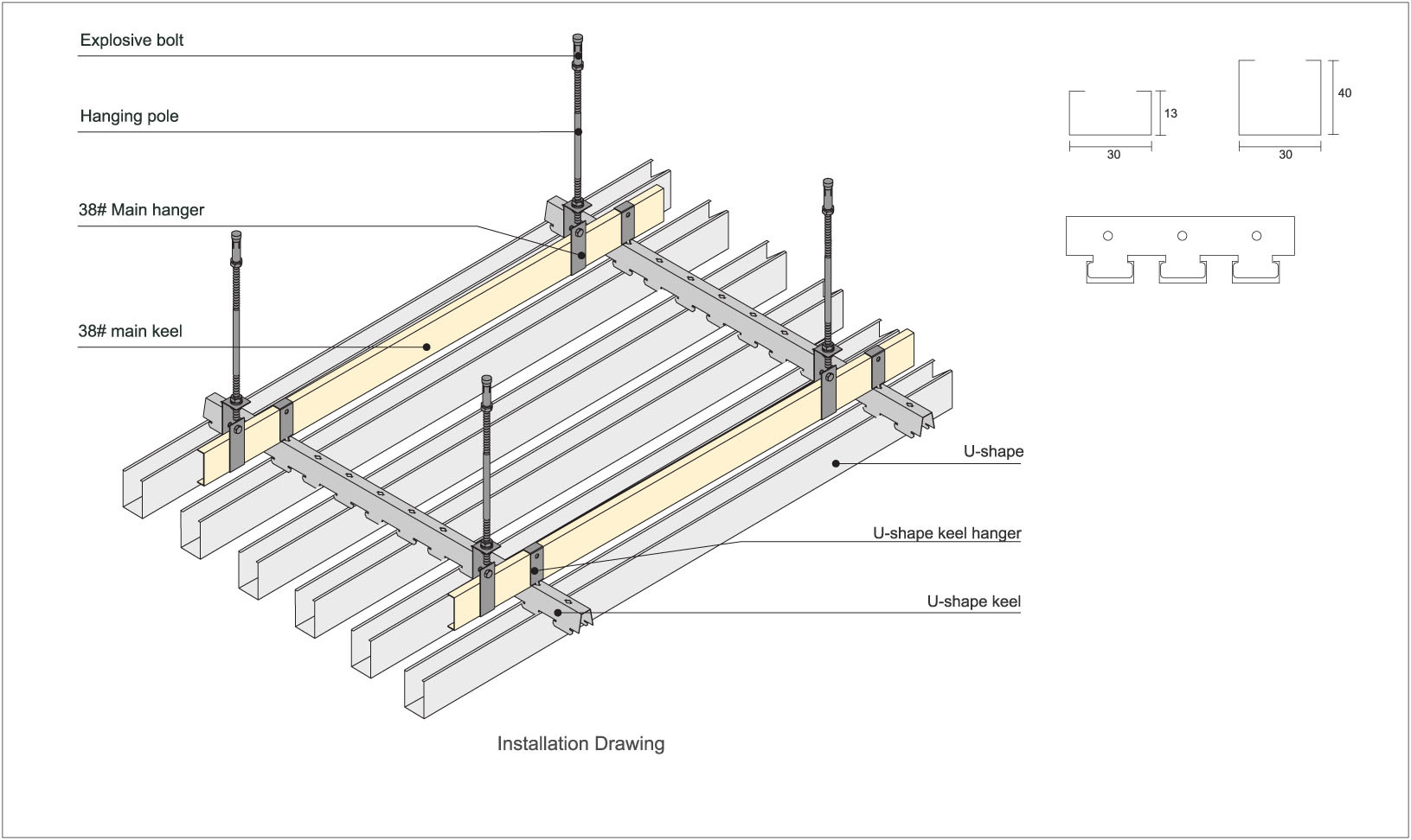 Station 1mm Aluminium Baffle Ceiling With Curved Keel Powder Coating