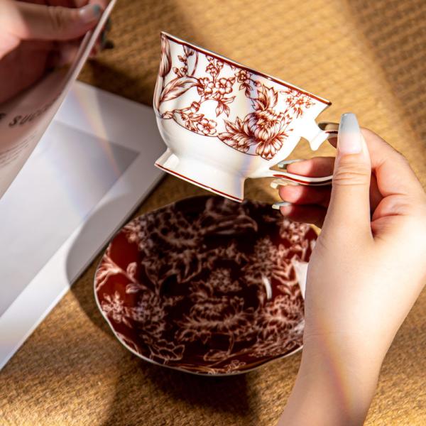 Buy cheap Elegant Ceramic Coffee Mug And Saucer Set Light Luxury Gold Line Design For Drinkware from wholesalers